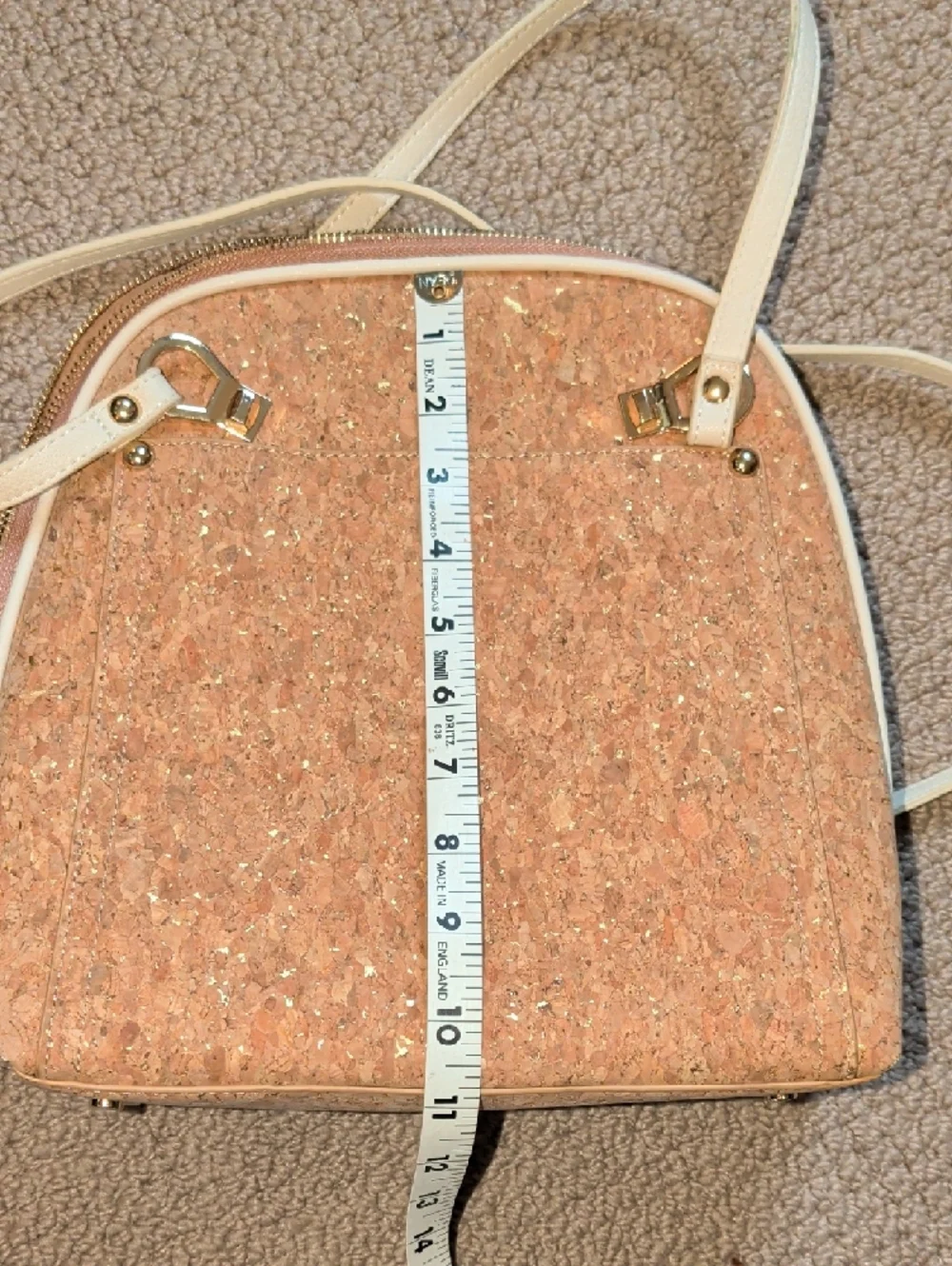 Beige Cork With Gold Flecks Mini Backpack with Cream Trim
